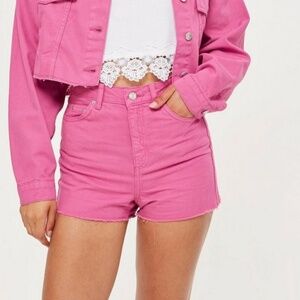 Pink TOPSHOP Moto Mom High rise Denim Shorts